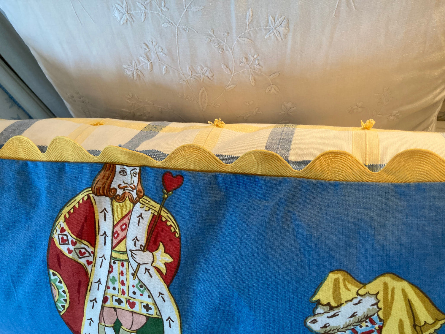 Rare Vintage Designer Alice in Wonderland Pillow Sides Blue Oversize 20 x 36 Pillow with Down Feather Insert