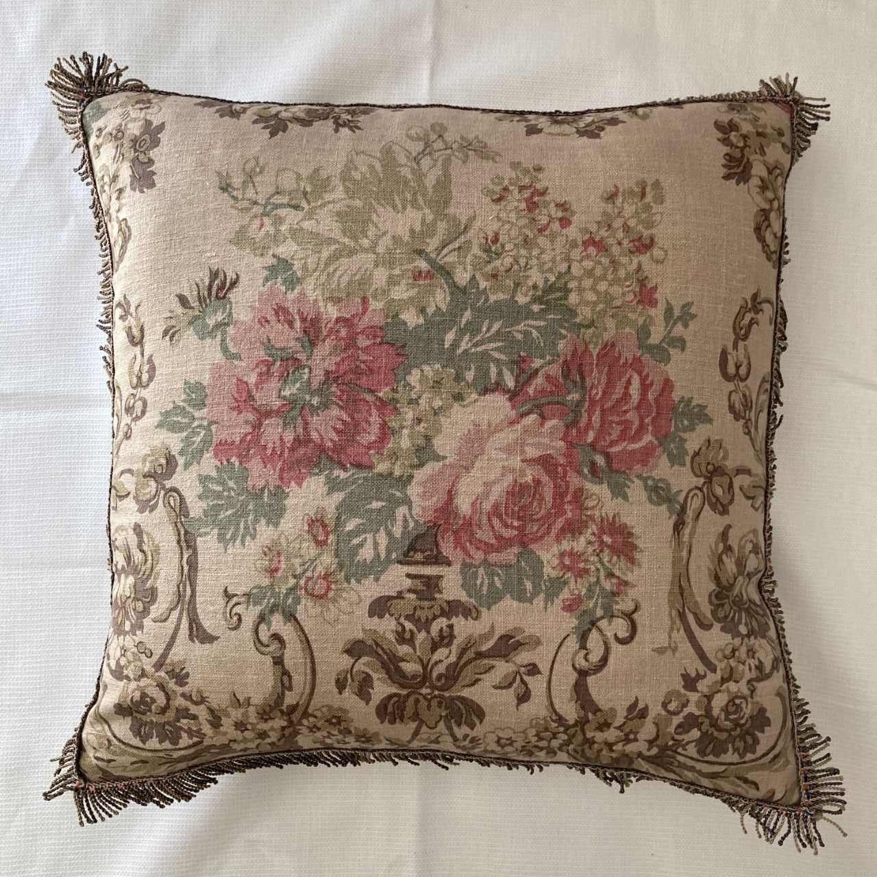 Roses in an Urn 20 x 20 Square Decorative Designer Pillow with Down Feather Insert