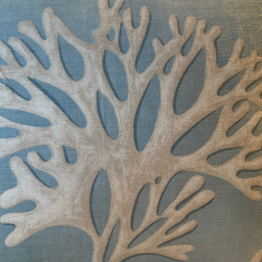Jane Churchill Pillow Detail Dramatic White Coral Print on Aqua 16 X 16 Square with Down Feather Insert