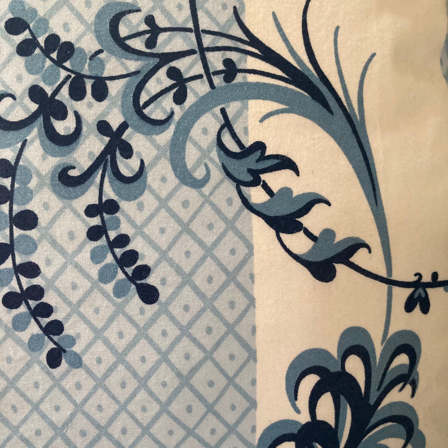 Bagatelle Pillow Detail Serene Blue and White Trellis and Vine Stripe Decorative Toss Pillow 15 X 15 Square with Down Feather Insert