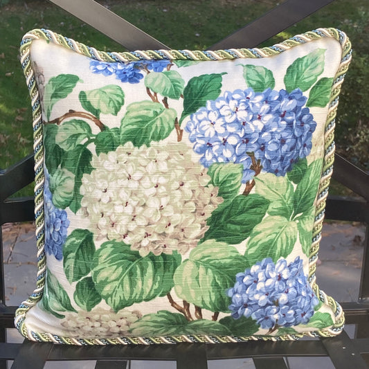 Vintage Scalamandre Ivy and Hydrangea 15 x 15 Square Decorative Pillow with Down Feather Insert
