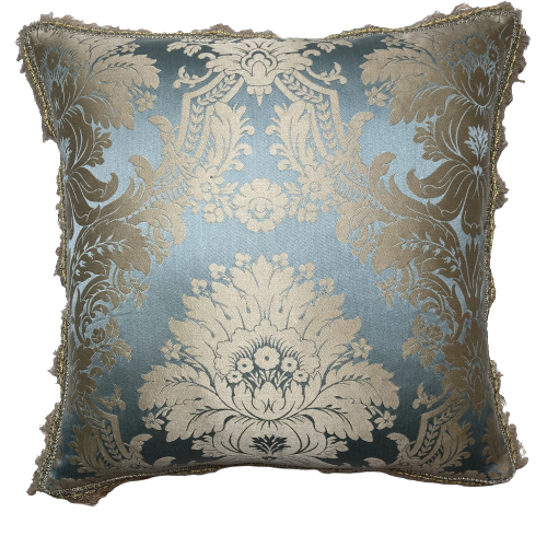 Bridgerton Seafoam Damask with Hand Applied Trim 17 X 17 Square Stroheim Designer Pillow with Down Feather Insert
