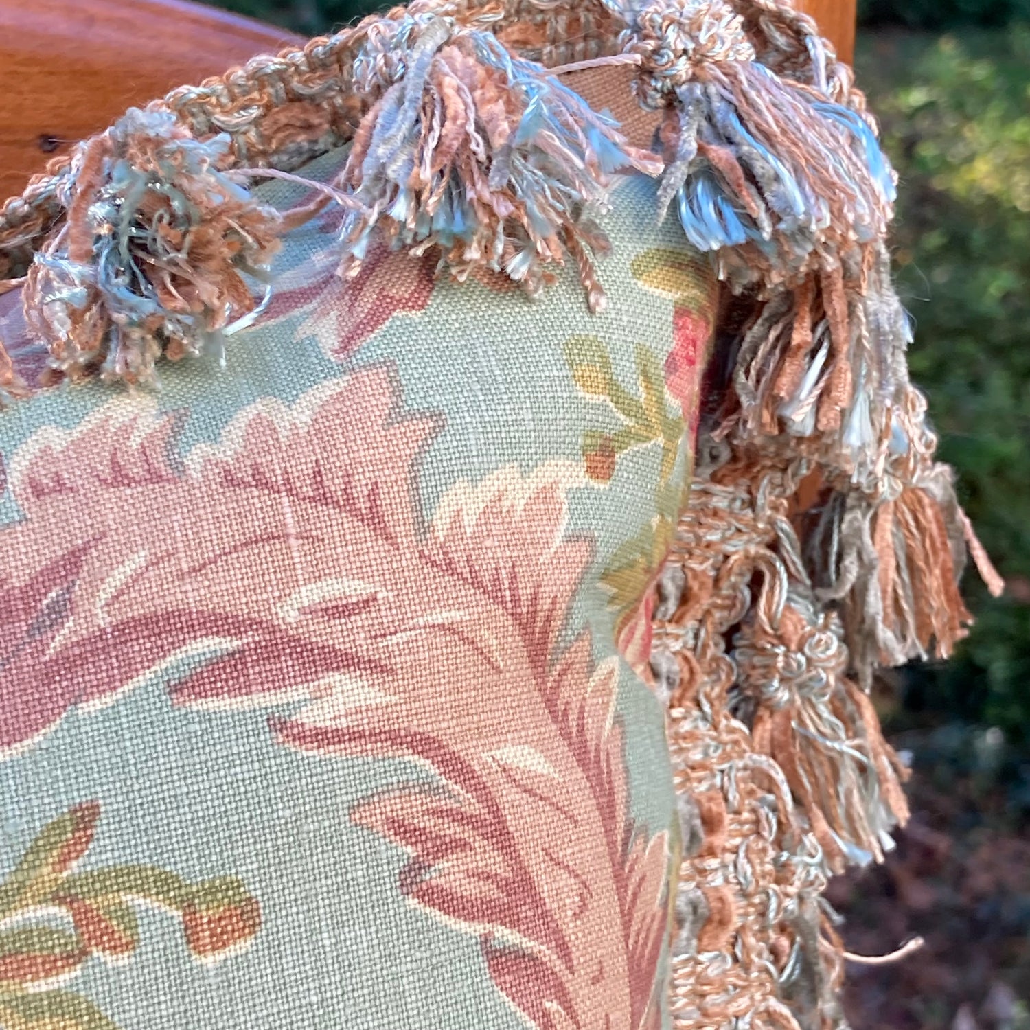 Vintage Old World Hand Printed Roses 16 X 16 Square Designer Pillow with Down Feather Insert