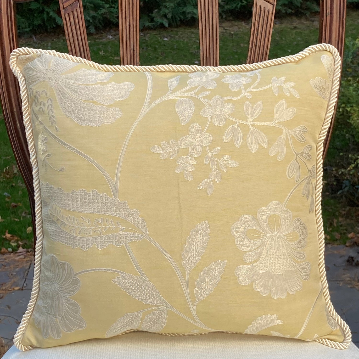 Camille Delicate Wildflowers on Silk 16 X 16 Square Designer Pillow with Down Feather Insert