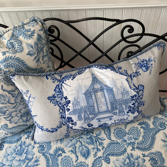 Garden Gazebo Toile 14 x 24 Rectangle Decorative Pillow with Down Feather Insert