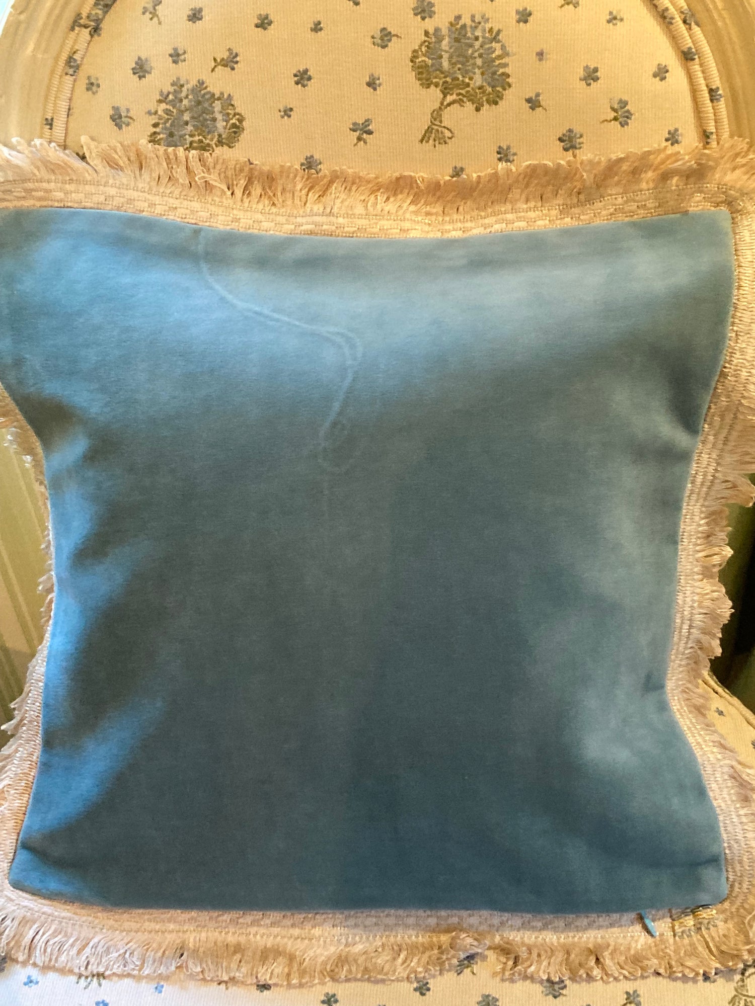 Bridgerton Seafoam Damask with Hand Applied Trim 17 X 17 Square Designer Pillow Back with Down Feather Insert