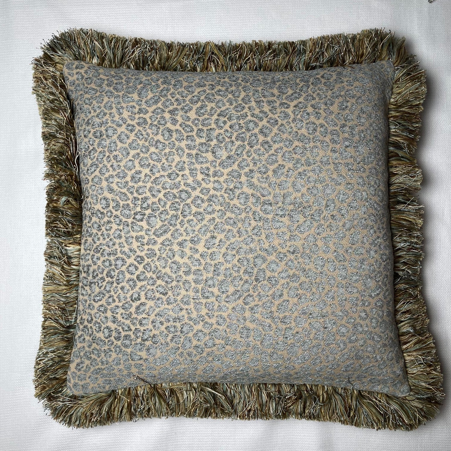 Gold Damask Stripe with Leopard 19 X 19 Square Designer Pillow Back with Down Feather Insert