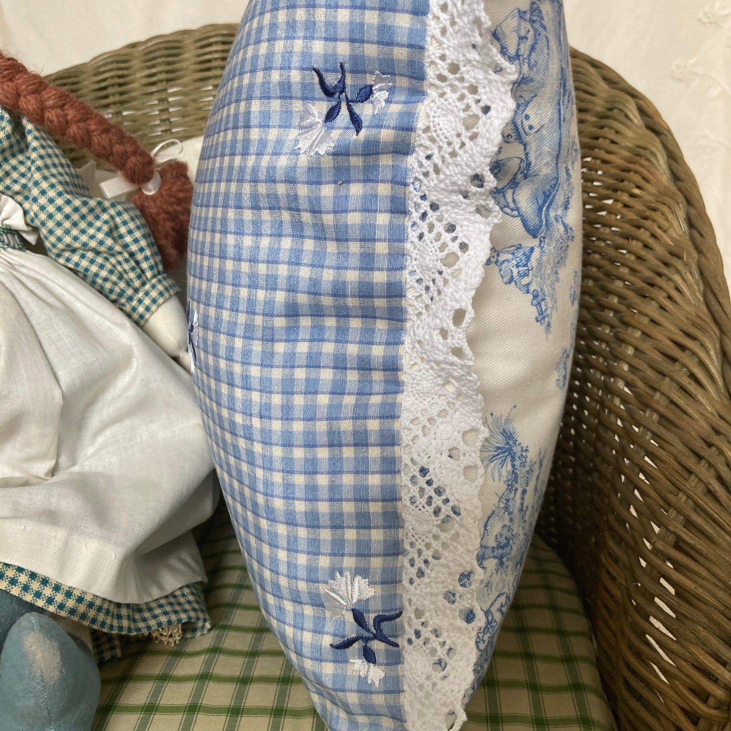 Nursery Rhymes Gingham Blue 13 x 13 Square Decorative Pillow Side with Down Feather Insert
