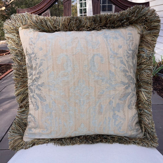 Vintage Italian Harlequin Damask 16 x 16 Square Designer Pillow with Down Feather Insert