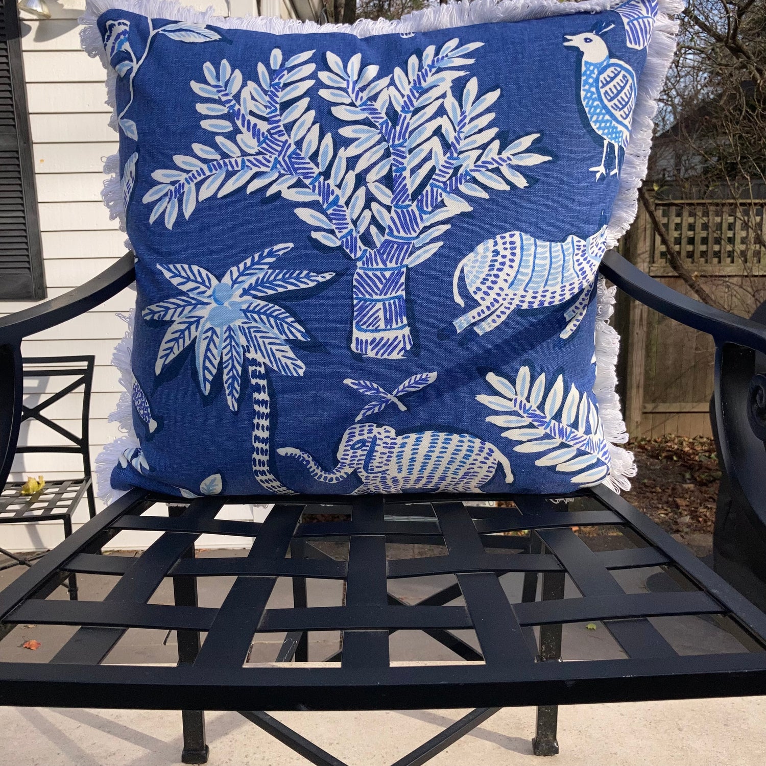Goa Blue and White Square Designer Pillow Front 22 X 22 Square with Down Feather Insert