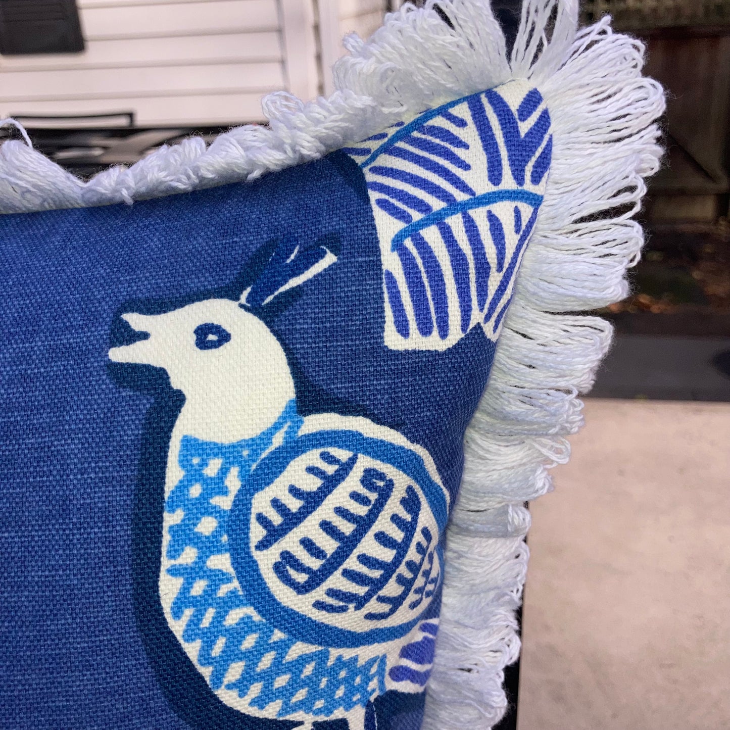 Goa Blue and White Square Designer Pillow Trim 22 X 22 Square with Down Feather Insert