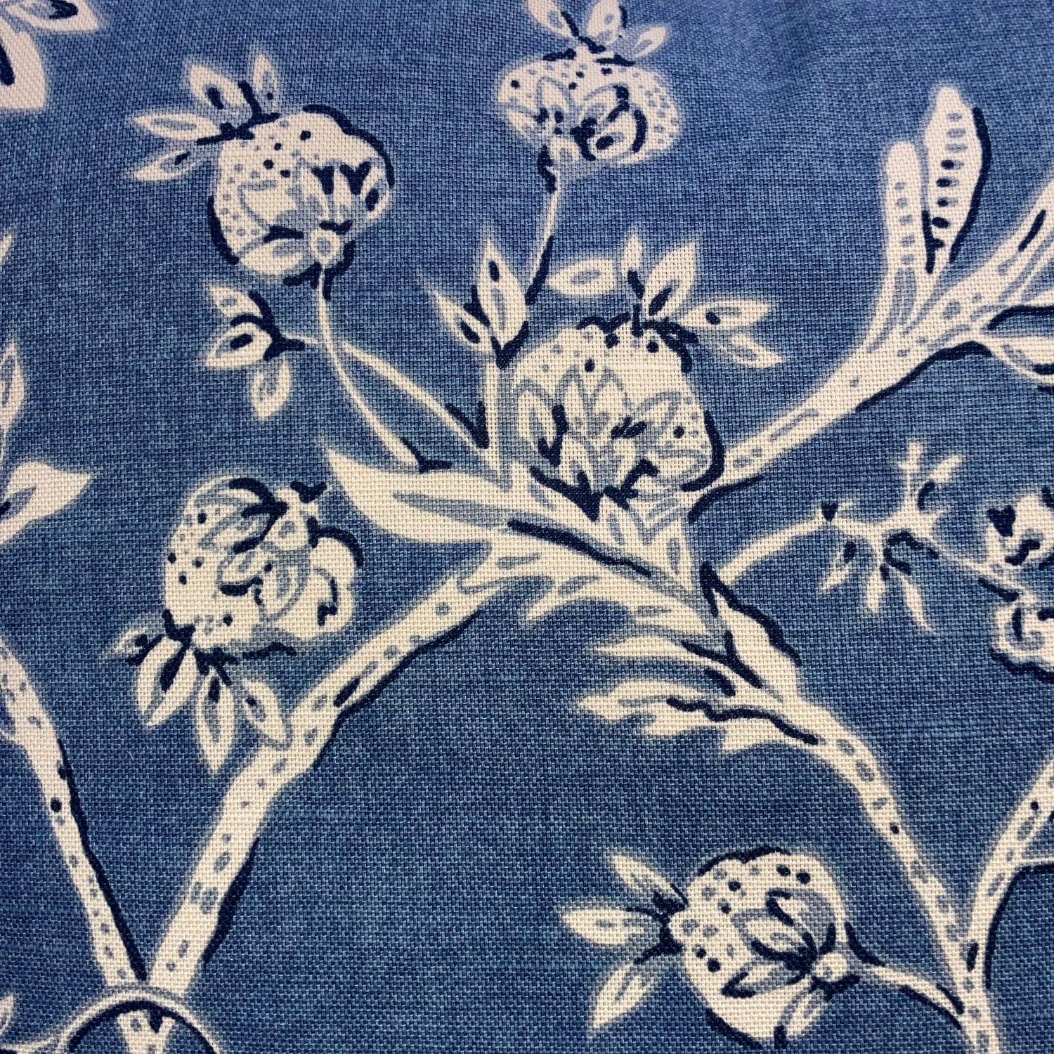 Bienvenue Tropical on Faded Denim Designer Pillow 21 X 21 Square Detail with Down Feather Insert