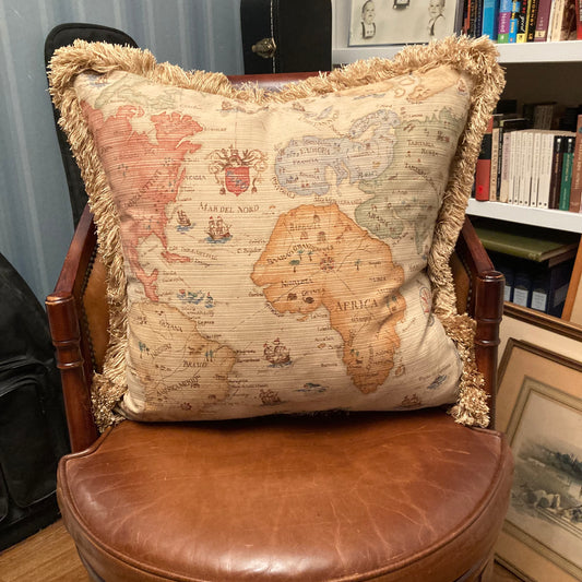 Antique Map Print 22 x 22 Square Designer Pillow Front Side with Down Feather Insert