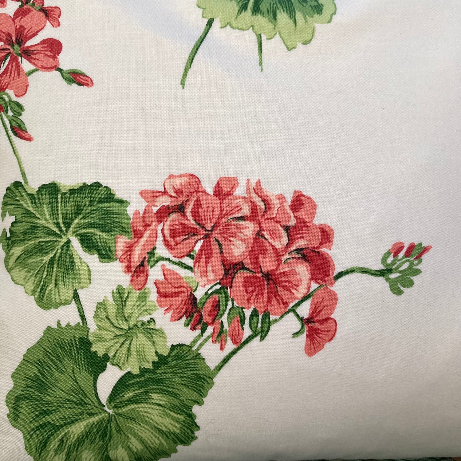 Red Geranium 22 x 22 Inches Decorative Designer Pillow Detail with Down Feather Insert
