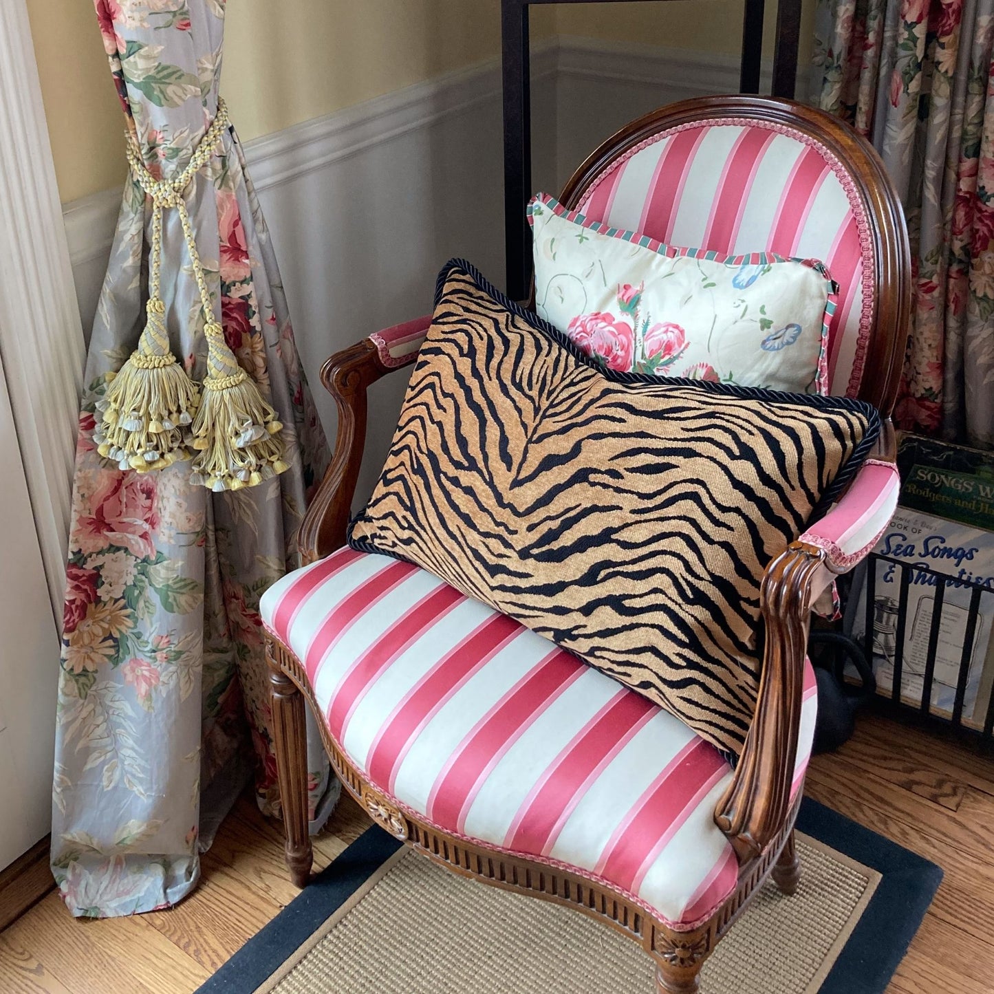Velvet Bengal Tiger Stripe 15 X 23 Rectangle Lumbar Designer Accent Pillow on Chair