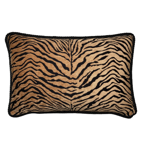 Velvet Bengal Tiger Stripe 15 X 23 Rectangle Lumbar Designer Accent Pillow  Front with Down Feather Insert