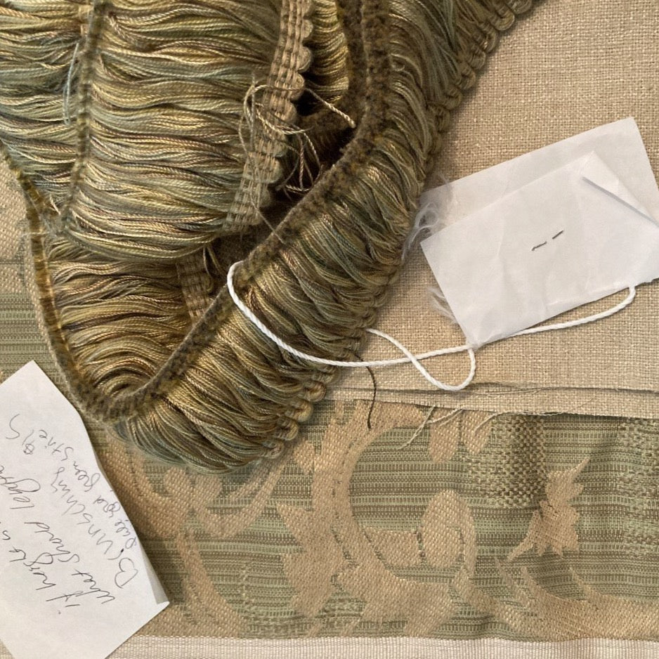 Brunschwig Green Strie Damask 20 X 20 Square Designer Pillow Fabric with Down Feather Insert
