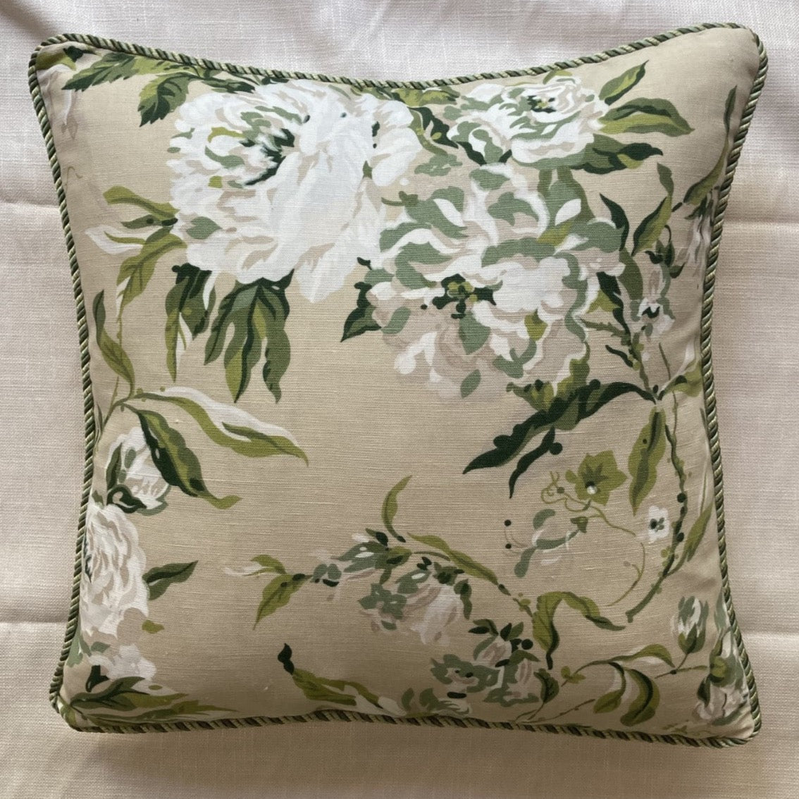 Wrentham Peonies 20 x 20 Square Decorative Designer Pillow with Down Feather Insert