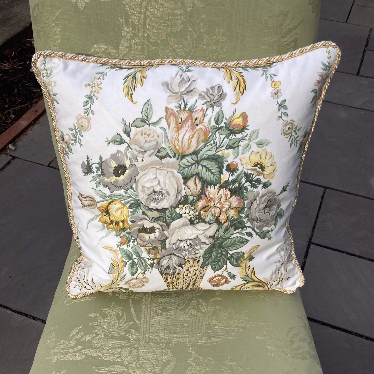 Schumacher Airlie Garden Urn Bouquet in Chintz with Lattice 17 x 17 Square Pillow Front with Down Feather Insert