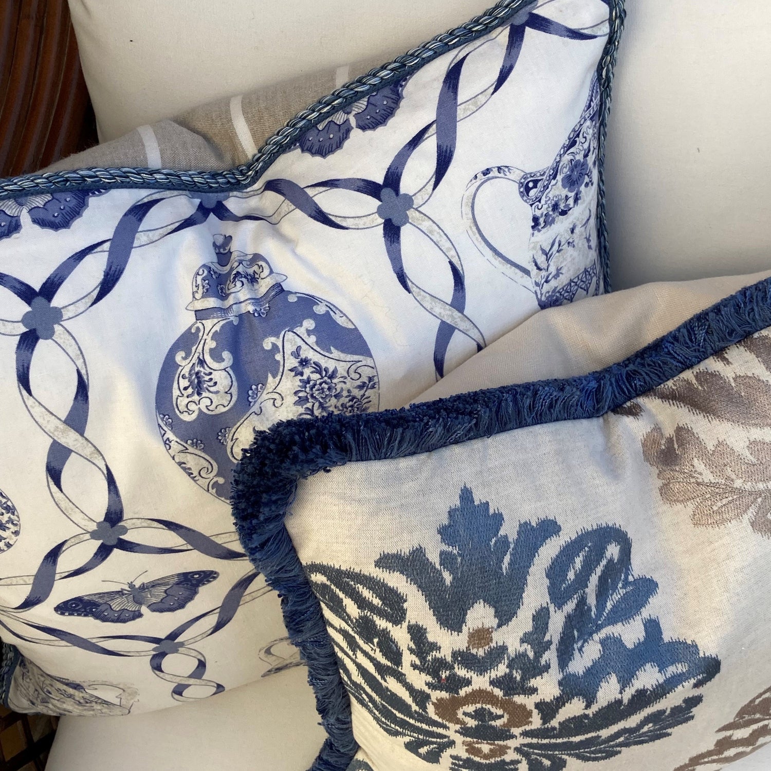 Terbaldi Butterflies and Pottery 19 x 19 square Inches Designer Pillow on Chair