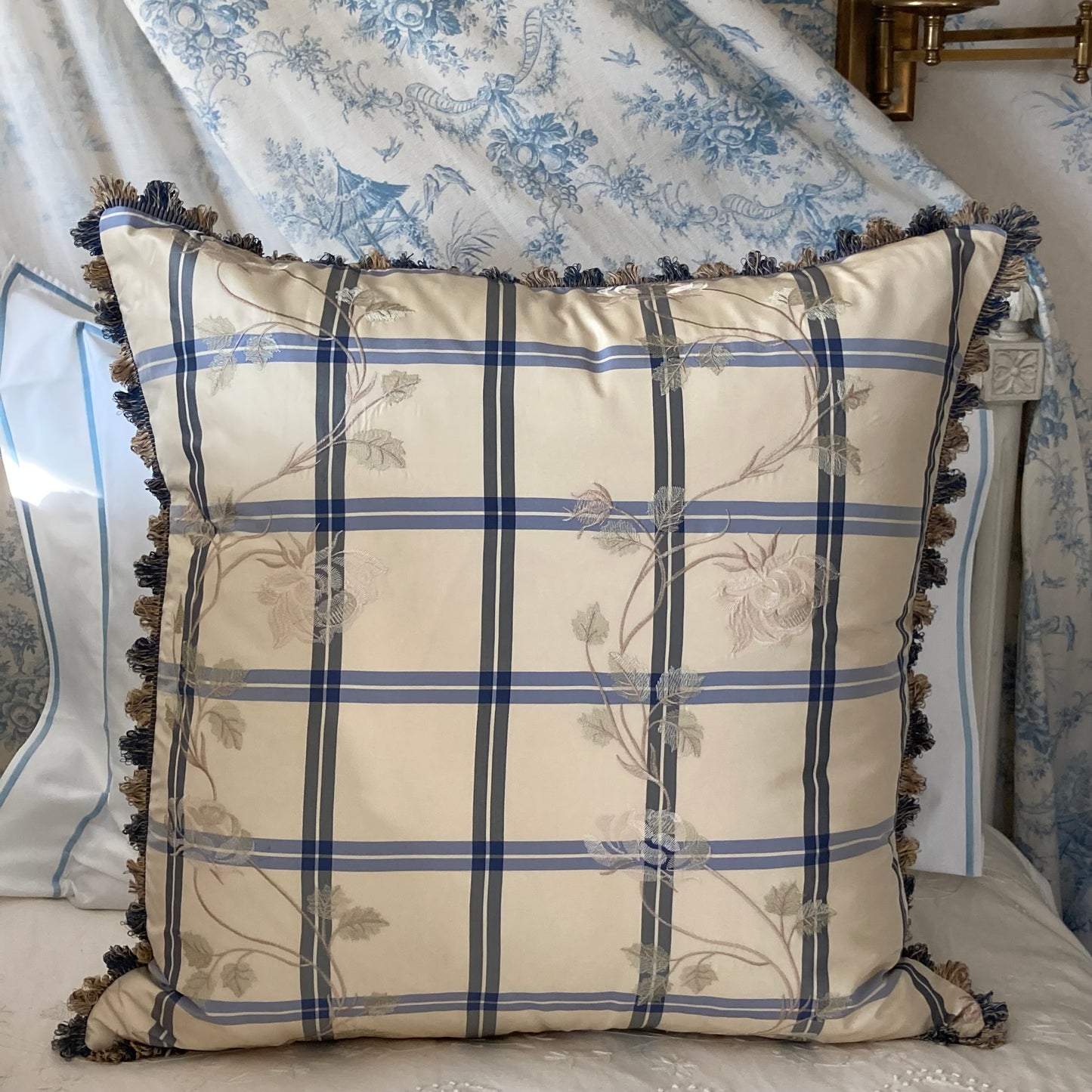 Thibaut Longwood Blue Garden 23 X 23 Square Designer Pillow Back with Down Feather Insert
