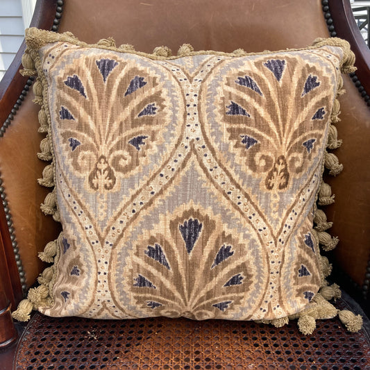 Bukhara Turkish Chenille Schumacher 19 x 19 Square Designer Pillow with Down Feather Insert