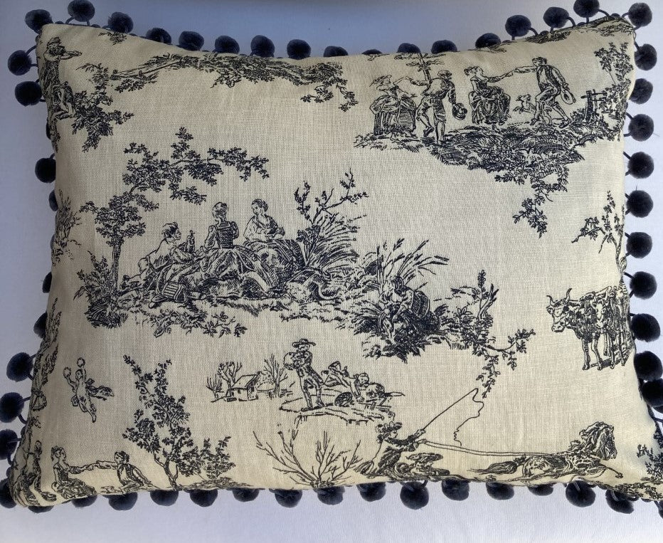 Musical Figures Hand Printed Toile in Charcoal 14 x 18 Rectangle Designer Pillow Front with Down Feather Insert