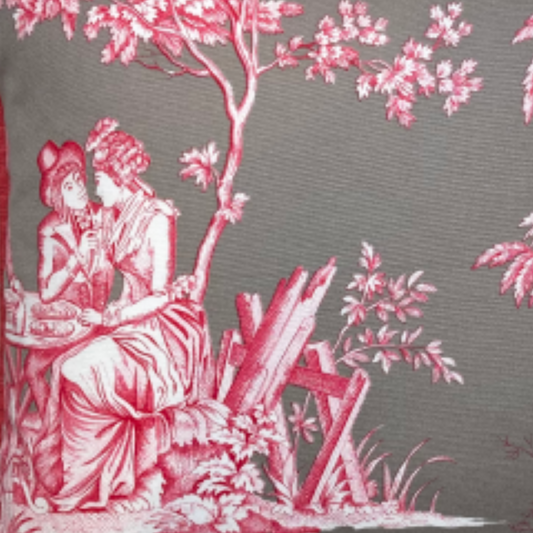 Manuel Canovas Elegant Cerise Toile 16 X 16 Square Designer Pillow with Down Feather Insert