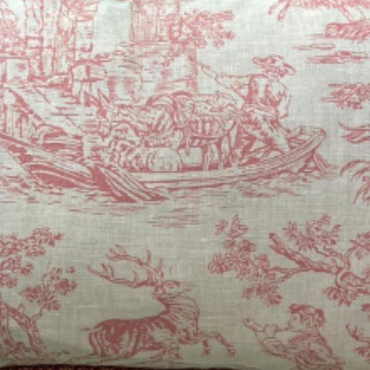 Vintage Country Hand Printed Paprika Red Toile 16 x 24 Rectangle Lumbar Pillow with Down Feather Insert