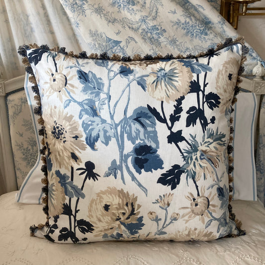 Thibaut Longwood Blue Garden 23 X 23 Square Designer Pillow Front with Down Feather Insert