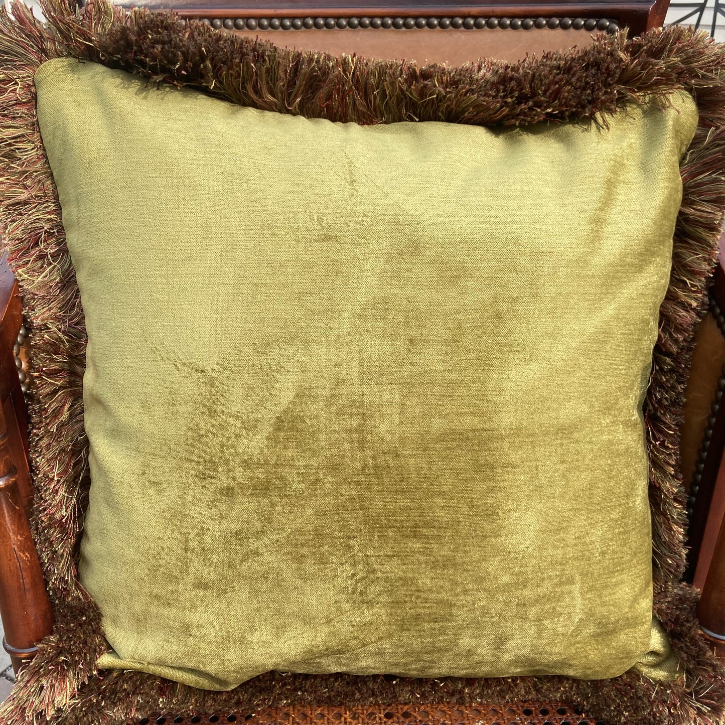 Moss Green Paisley Chenille 21 x 21 Square Decorative Pillow Back with Down Feather Insert