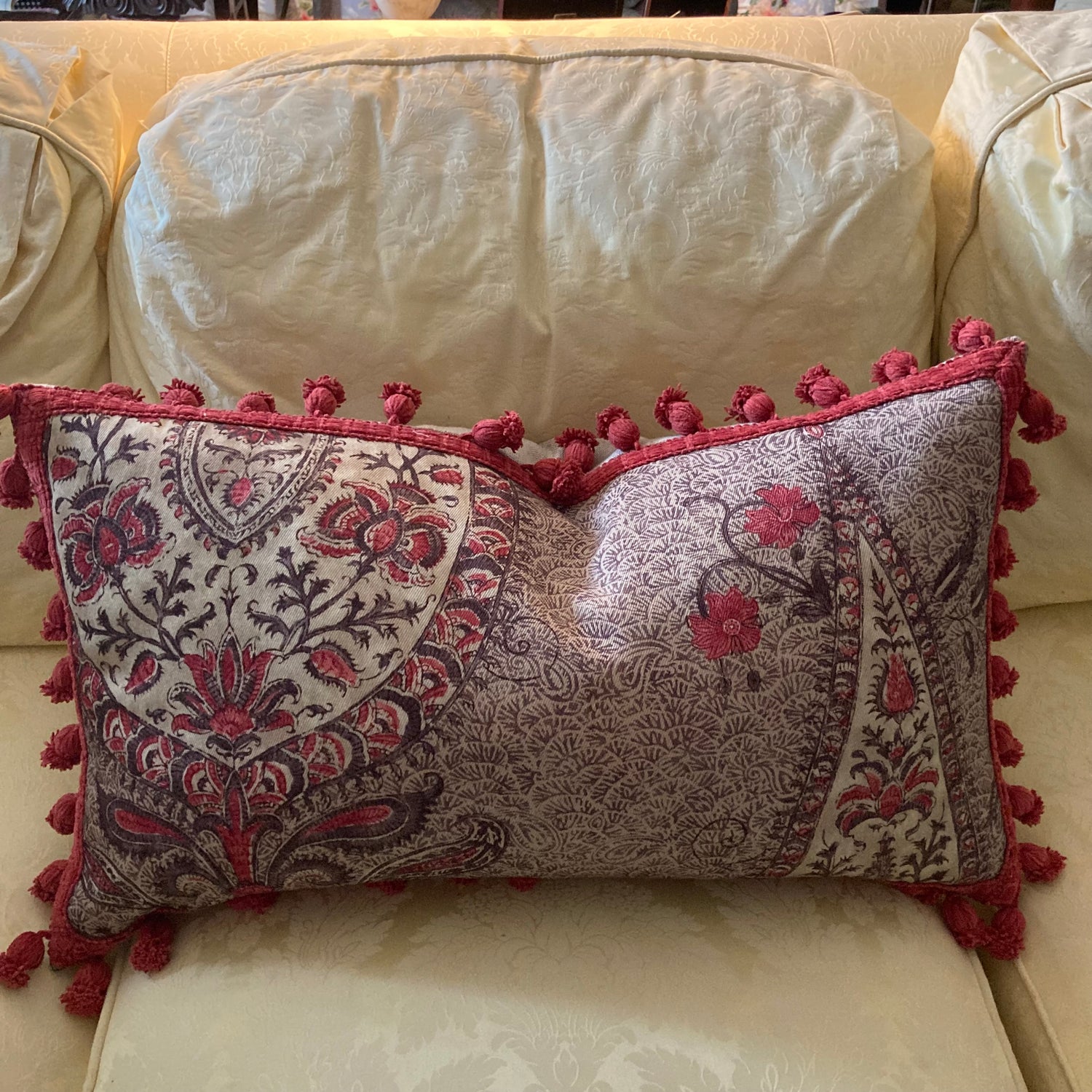 Koyari Crimson Wool Paisley from Zoffany 14 X 26 Rectangle Decorative Pillow with Down Feather Insert