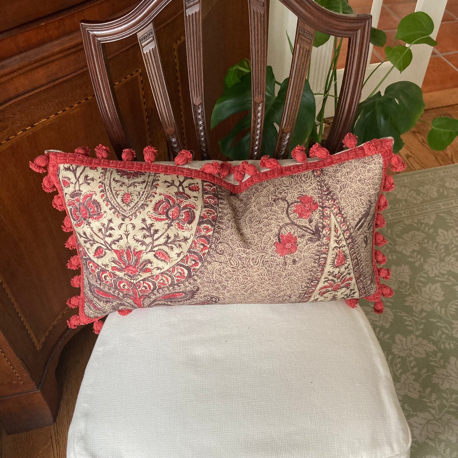 Koyari Crimson Wool Paisley from Zoffany 14 X 26 Rectangle Decorative Pillow with Down Feather Insert