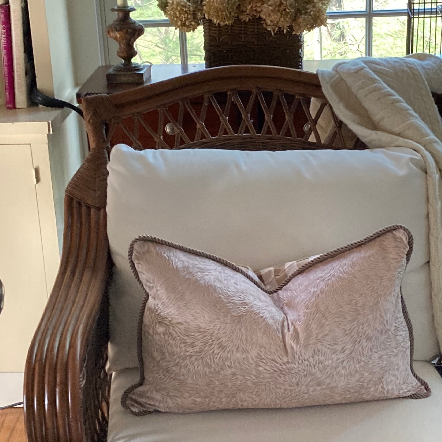 Dusty Mauve and Cocoa Velvet Boho 16 X 24 Rectangle Decorative Lumbar Designer Pillow with Down Feather Insert