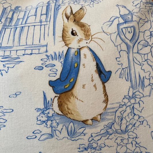 Rare Vintage Designer Peter Rabbit Blue Lumbar 17 x 21 Pillow with Down Feather Insert