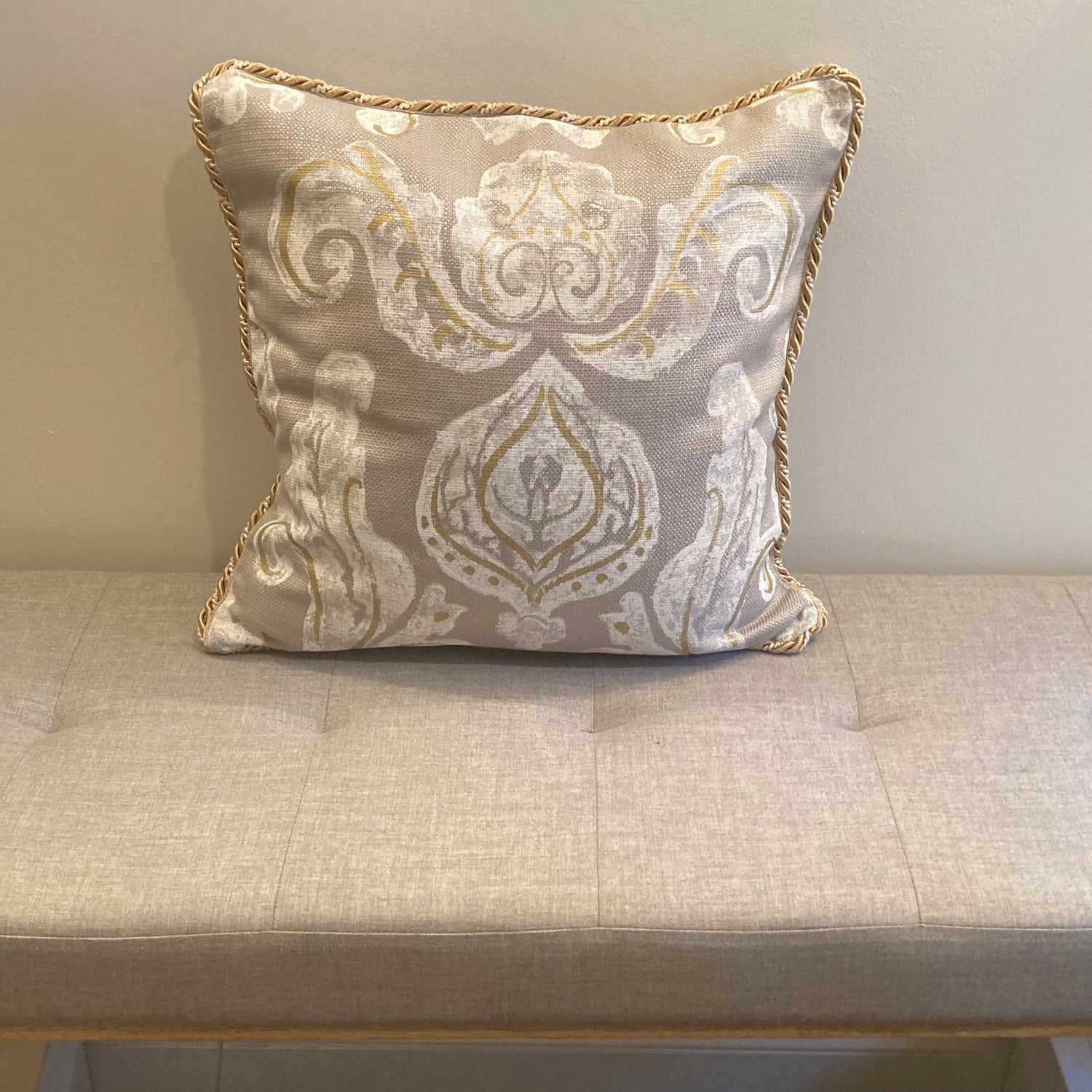 Brocatello Glam Damask 18 x 18 Inches Square Designer Pillow Detail with Down Feather Insert