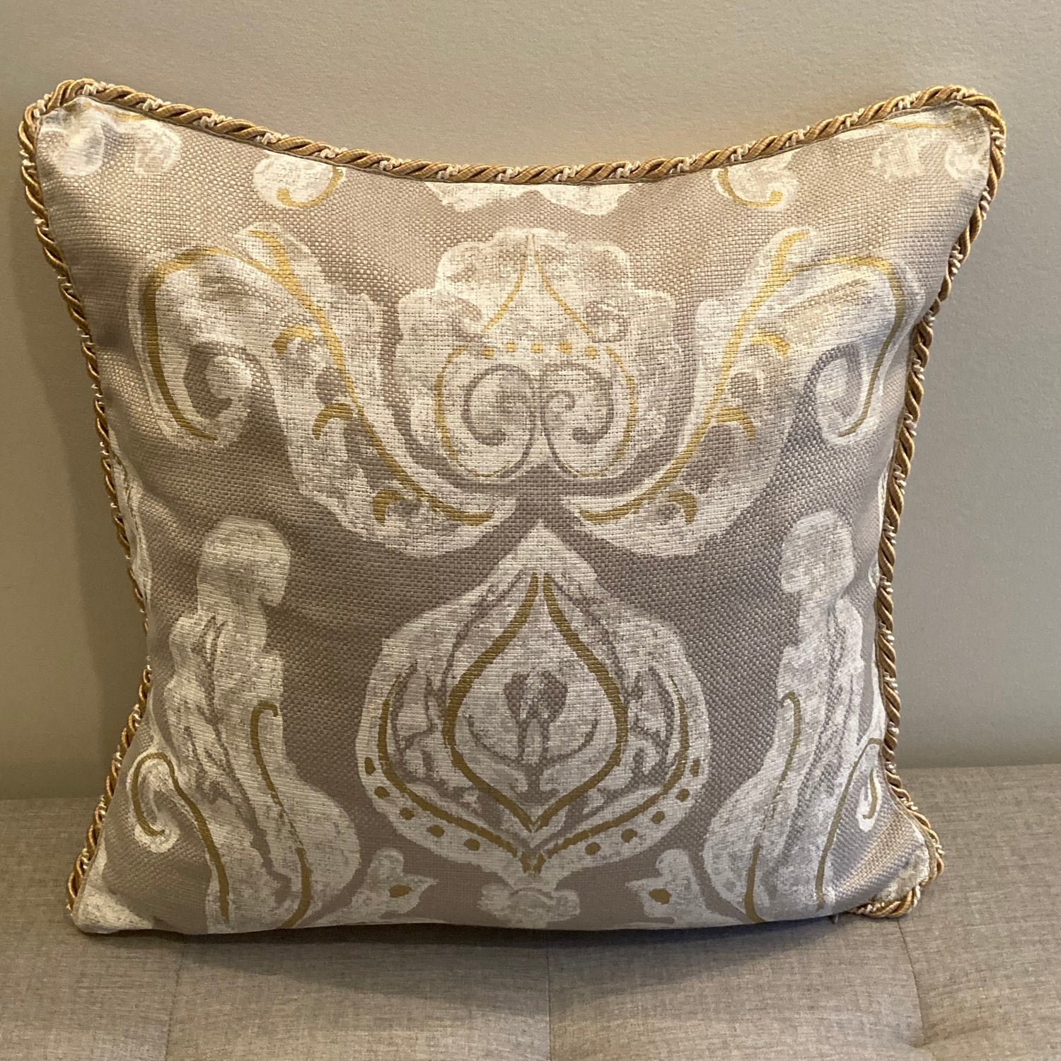 Brocatello Glam Damask 18 x 18 Inches Square Designer Pillow Front with Down Feather Insert