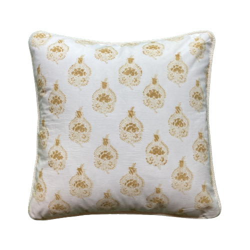 Pomegranate Hand Block Dijon Yellow Print Indiennes Pillow 20 X 20 Square Decorative Pillow with Down Feather Insert