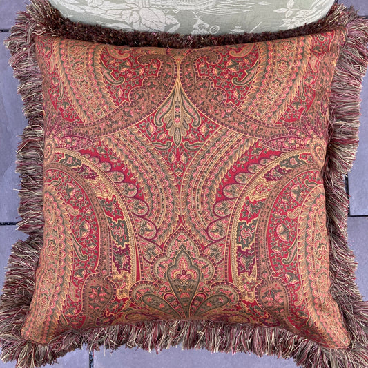 Traditional Crimson Velvet Paisley 21 x 21 Square Inches Decorative Pillow Front with Down Feather Insert