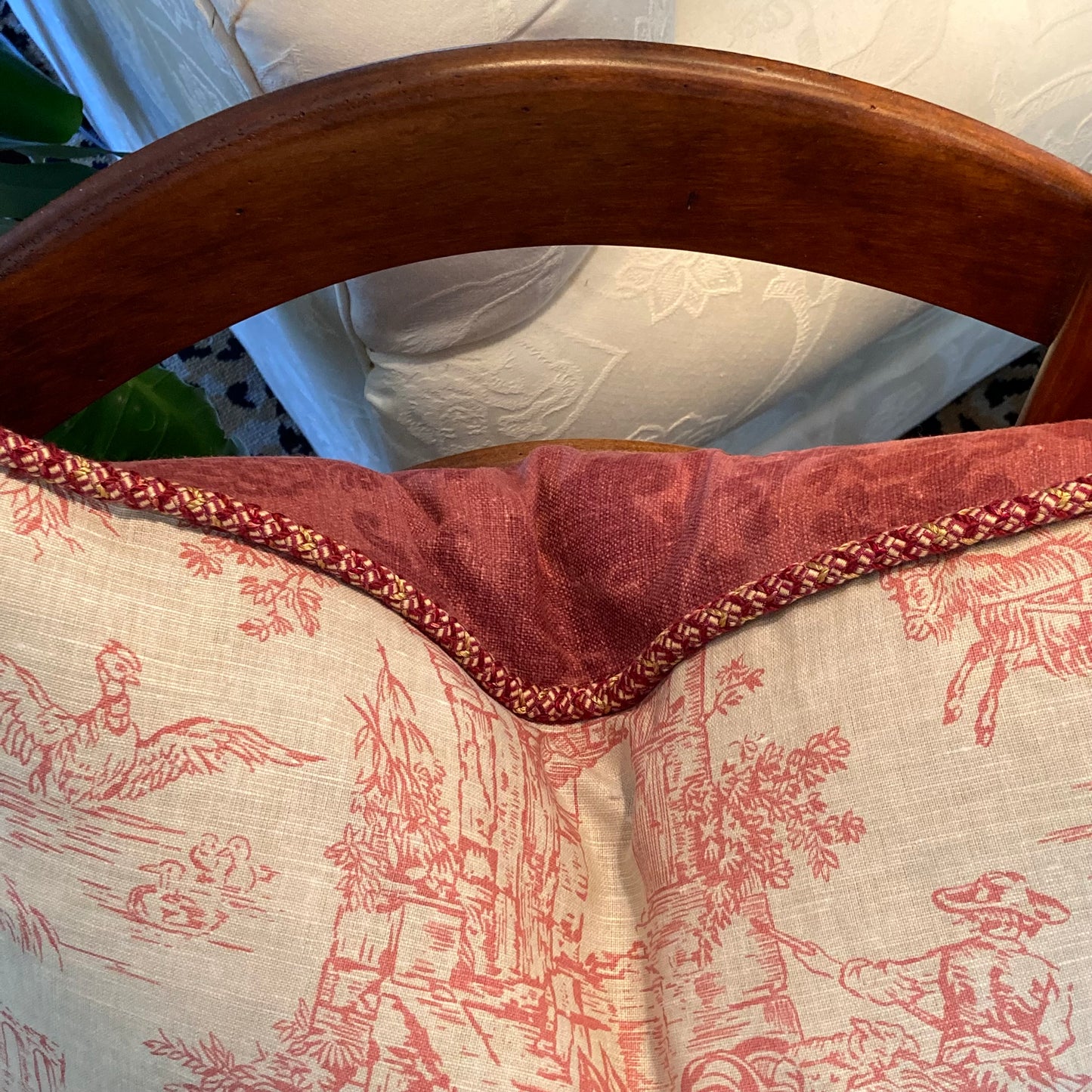 Vintage Country Hand Printed Paprika Red Toile 16 x 24 Rectangle Lumbar Pillow with Down Feather Insert