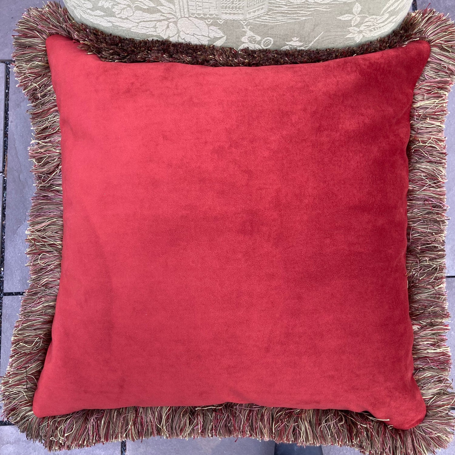 Traditional Crimson Velvet Paisley 21 x 21 Square Inches Decorative Pillow Back with Down Feather Insert