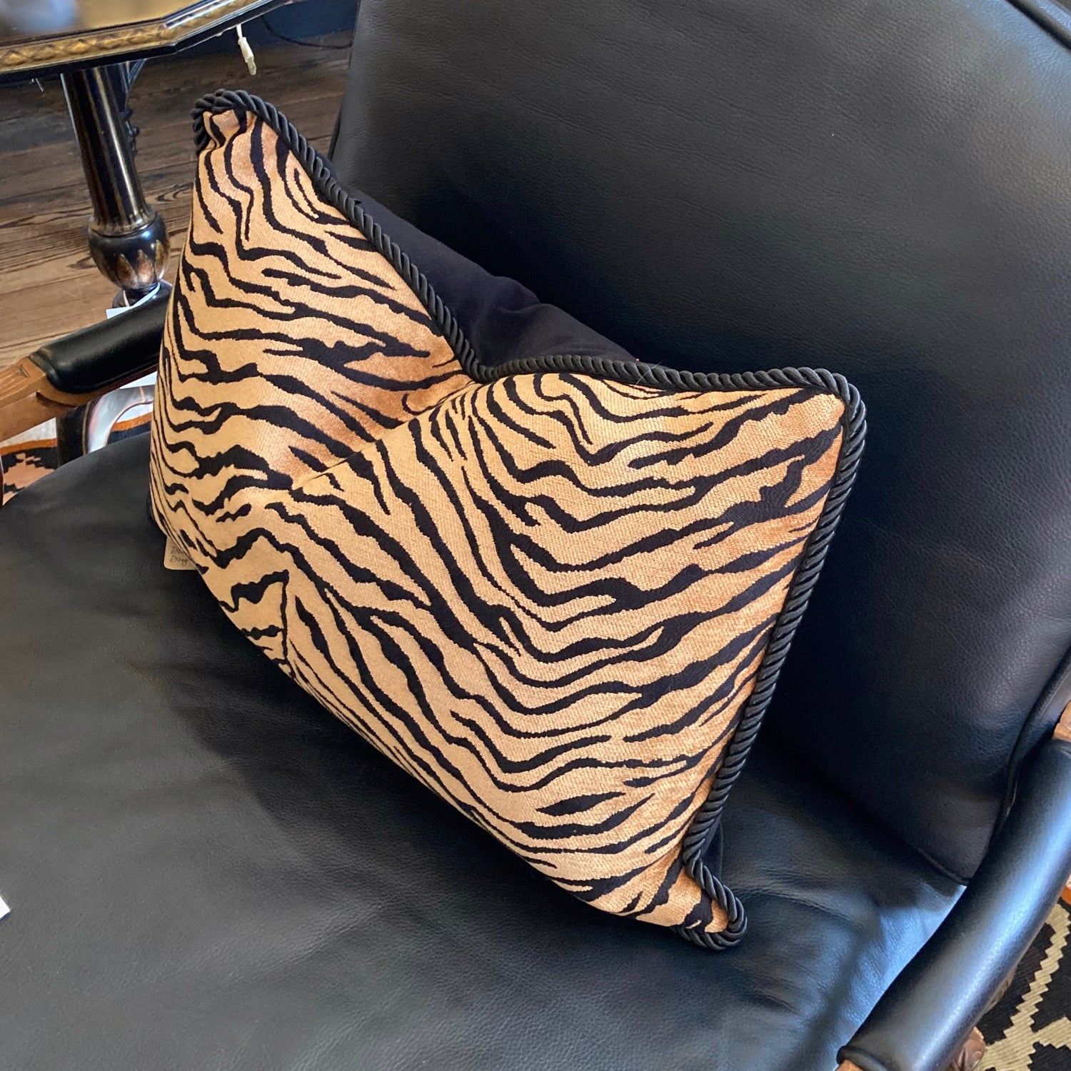 Velvet Bengal Tiger Stripe 15 X 23 Rectangle Lumbar Designer Accent Pillow with Down Feather Insert