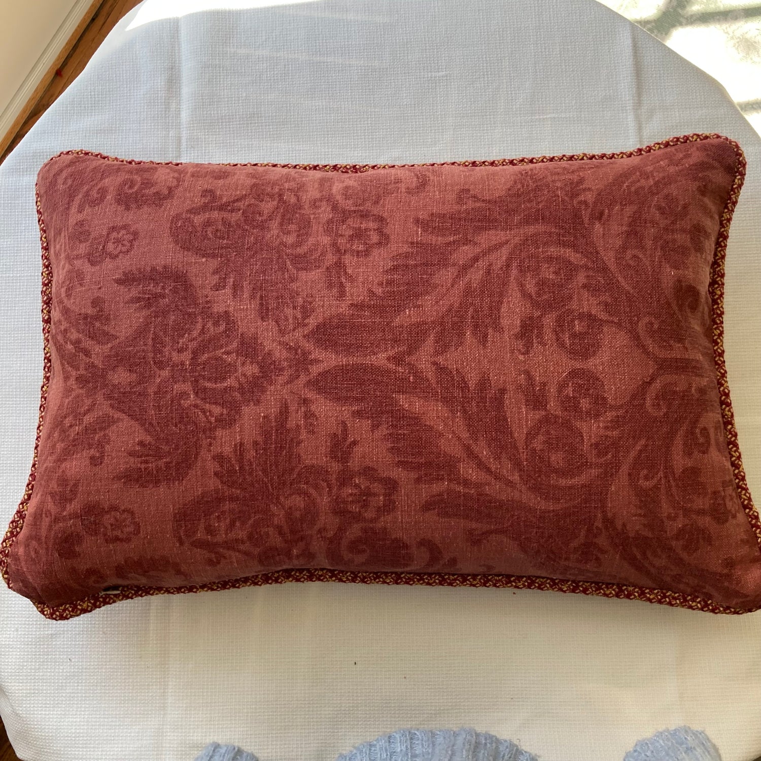 Vintage Country Hand Printed Paprika Red Toile 16 x 24 Rectangle Lumbar Pillow with Down Feather Insert