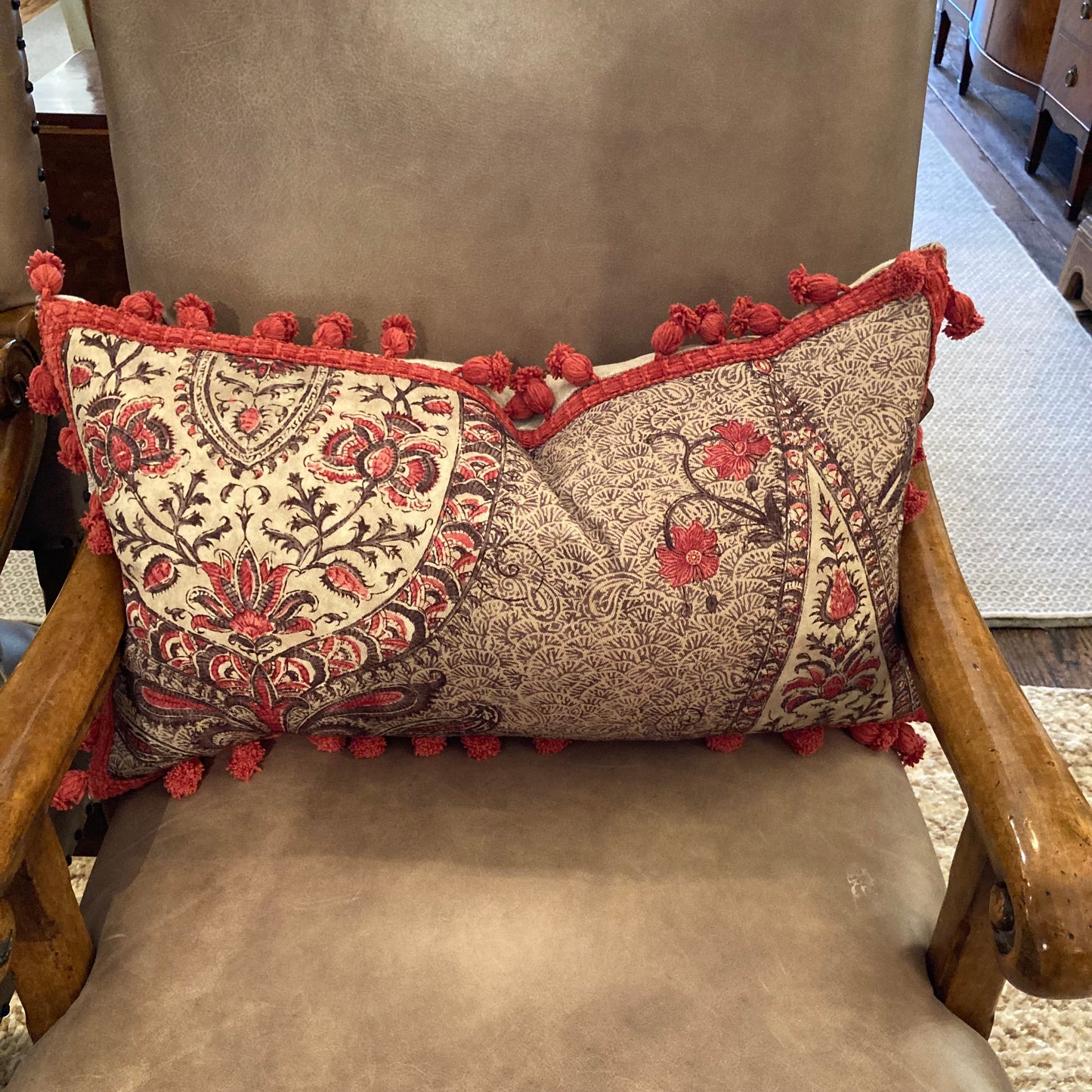 Koyari Crimson Wool Paisley from Zoffany 14 X 26 Rectangle Decorative Pillow with Down Feather Insert