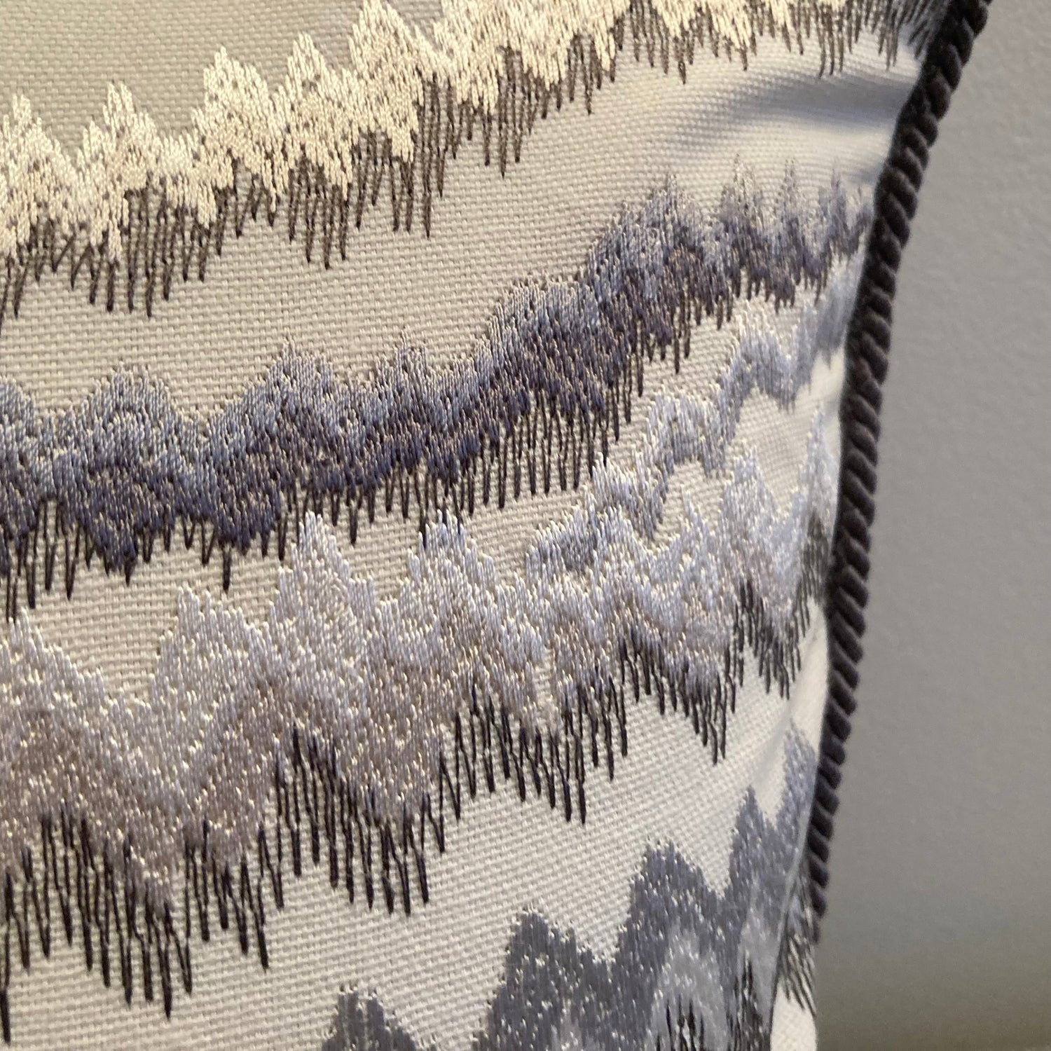 Zig Zag Shades of Grey 12 X 21 Rectangle Lumbar Designer Pillow Closeup with Down Feather Insert