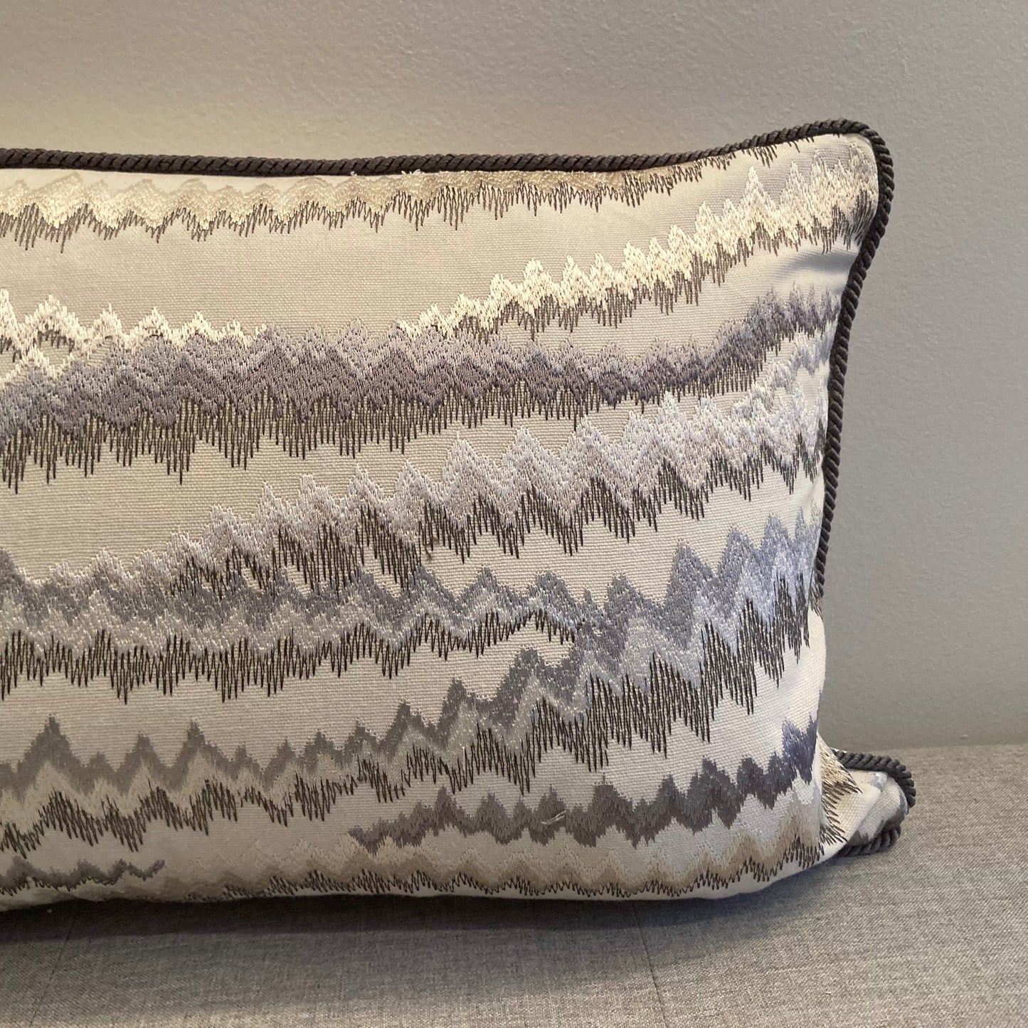 Zig Zag Shades of Grey 12 X 21 Rectangle Lumbar Designer Pillow Front with Down Feather Insert