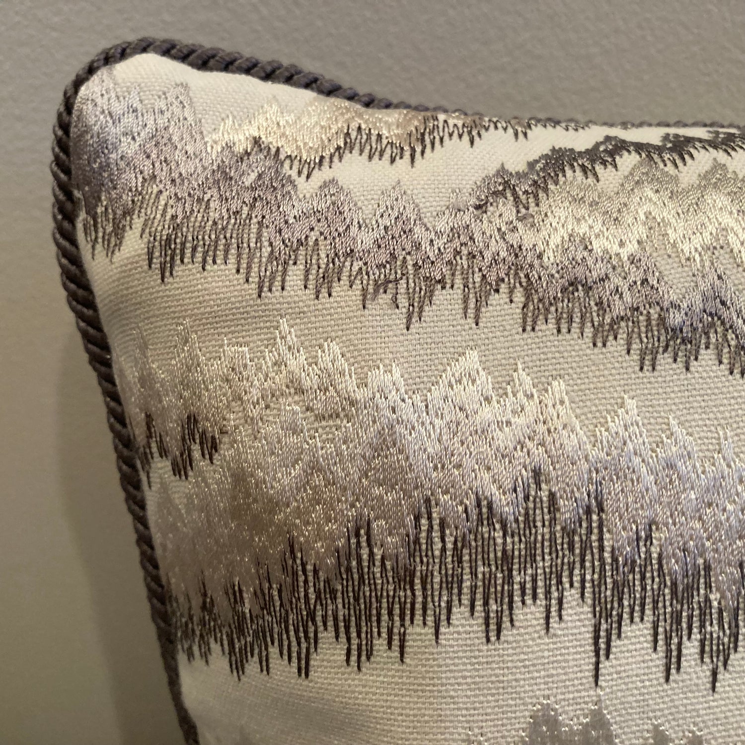 Zig Zag Shades of Grey 12 X 21 Rectangle Lumbar Designer Pillow Trim  with Down Feather Insert